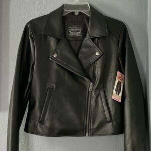 Levi’s Faux Leather Motorcycle Moto Jacket Women’s Small Black Zipper NWT Biker